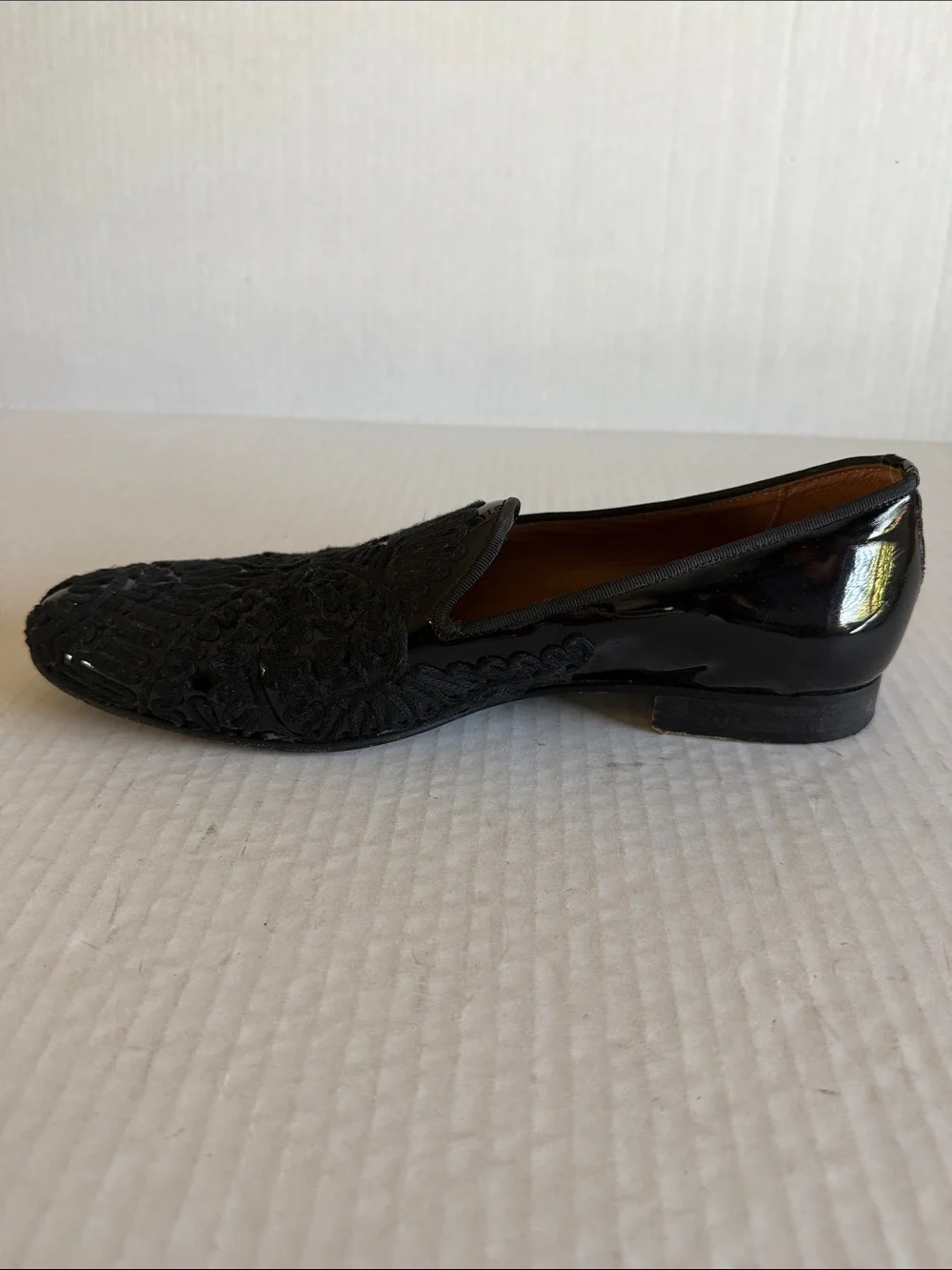 Andrea Nobile Black Patent Leather With Raised  Embroidered Braiding Loafers